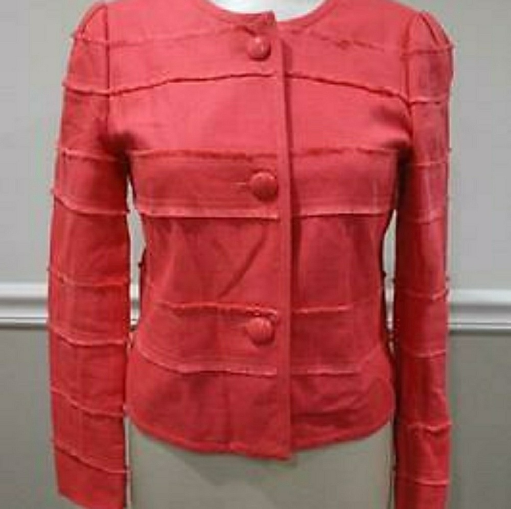 J. Crew Coral/Orange Cropped Fray Jacket